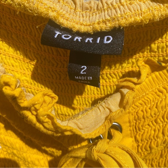 Torrid Challis Off The Shoulder Smocked Babydoll Top Yellow Womens Plus Size 2X - Picture 6 of 10